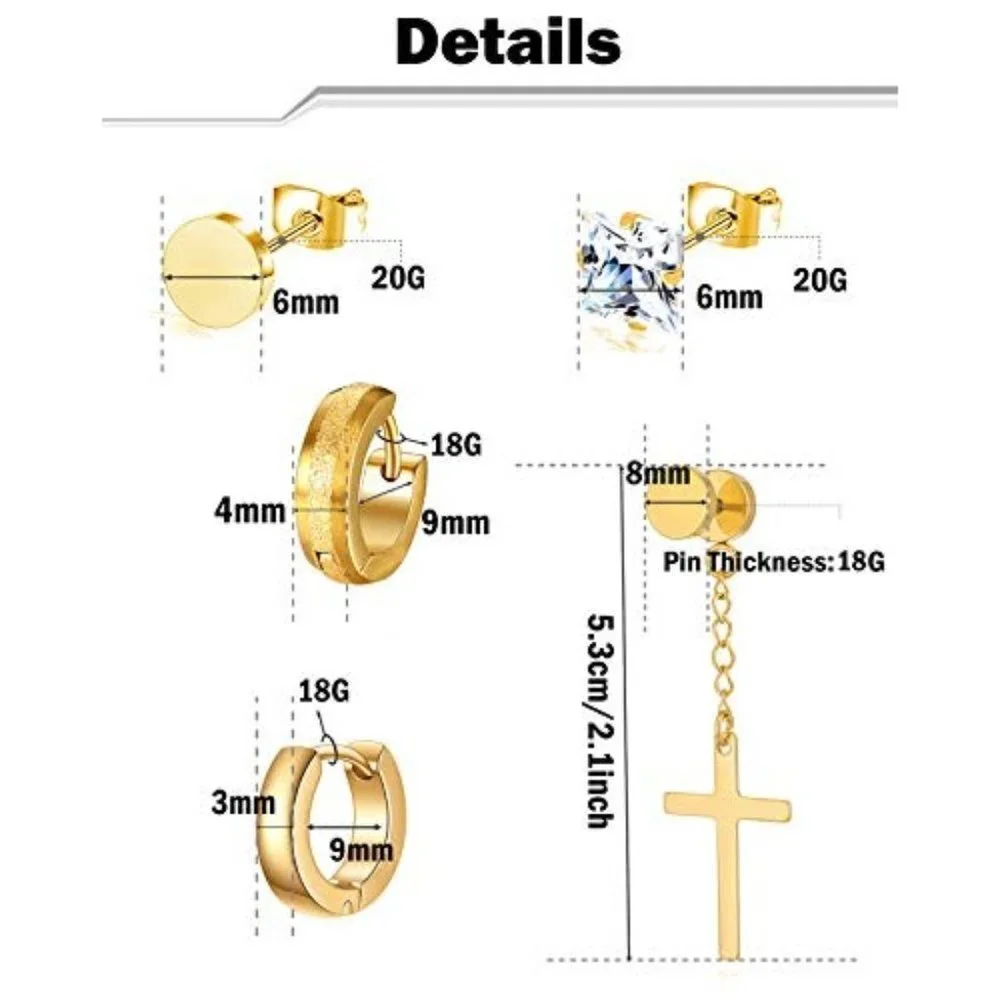 15 Pairs PUNK Stainless Steel Cross Dangle Hinged Earrings Hoop SET